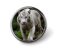 Badges blancs majestueux en forme de tigre du Bengale décoratif, insigne rond en alliage d'aluminium durable, broche légère pour chemises, vestes, chapeaux, uniformes - 2,5 cm