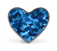 Badges camouflage bleu en forme de cœur avec bouton, broches personnalisées, porte-badge en forme de cœur pour décorer chapeau, chemise, vêtements, sac