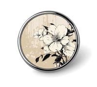 Badges décoratifs beiges à motif floral, en alliage d'aluminium durable, rond, broche légère pour chemises, vestes, chapeaux, uniformes - 2,5 cm