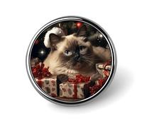 Badges décoratifs de Noël en forme de chat siamois, ronds et durables en alliage d'aluminium, broches légères pour chemises, vestes, chapeaux et uniformes, 2,5 cm