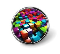Badges décoratifs en forme de cubes colorés 3D - En alliage d'aluminium durable - Broche ronde légère pour chemises, vestes, chapeaux, uniformes - 2,5 cm
