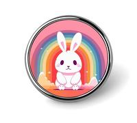 Badges décoratifs en forme de lapin et arc-en-ciel - En alliage d'aluminium durable - Broche ronde légère pour chemises, vestes, chapeaux, uniformes - 2,5 cm