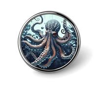 Badges décoratifs en forme de pieuvre cool - Rond en alliage d'aluminium durable - Broche légère pour chemises, vestes, chapeaux, uniformes - 2,5 cm