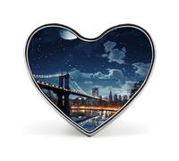 Badges en forme de cœur avec bouton Motif lune clair de New York, broches personnalisées, porte-badge en forme de cœur pour décorer chapeau, chemise, vêtements, sac