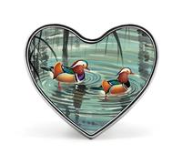 Badges en forme de cœur de canard mandarin de style chinois avec bouton, broches personnalisées, porte-badge en forme de cœur pour décorer chapeau, chemise, vêtements, sac