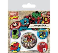 Badges - Marvel Comics - Iron Man - Pack de 5 - Diamètre 2,5 cm et 3,8 cm - Officiels