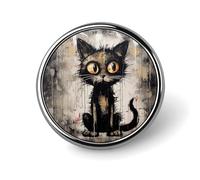 Badges ronds décoratifs en alliage d'aluminium durable avec motif chat noir - Broche légère pour chemises, vestes, chapeaux, uniformes - 2,5 cm
