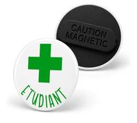 Badgmania Badge Étudiant en Pharmacie Magnétique 3,8cm - Croix Verte Fond Blanc - Sans Épingle pour Blouse - Identifiant Officine - Fabriqué en France