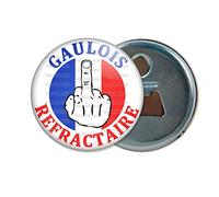 Badgmania Décapsuleur Aimanté Magnet Gaulois Réfractaire Doigt d'honneur Drapeau France Français - Bleu Blanc Rouge Contestation Soutien Gilets Ouvre Bouteille Refrigerateur Idée Cadeau