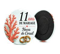 Badgmania Magnet Aimant 11 Ans de Mariage - Noces de Corail - Cadeau Romantique Couple Élégant - Souvenir Anniversaire Raffiné - Fabriqué en France - Ø 59 mm