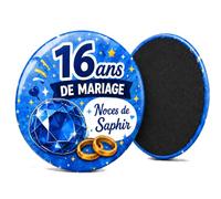 Badgmania Magnet Aimant 16 Ans de Mariage - Noces de Saphir - Idée Cadeau Couple Coloré - Déco Frigo Festive à Afficher - Fabriqué en France - Ø 38 mm