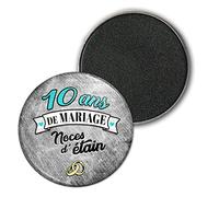 Badgmania Magnet Aimant 3.8cm | Anniversaire 10 Ans de Mariage Noces d'Etain | Diamètre 3.8cm | Anneaux Mariage
