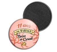 Badgmania Magnet Aimant 3.8cm | Anniversaire 11 Ans de Mariage Noces de Corail | Diamètre 3.8cm | Anneaux Mariage