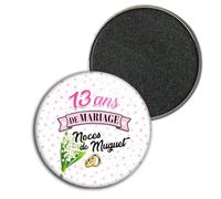 Badgmania Magnet Aimant 3.8cm | Anniversaire 13 Ans de Mariage Noces de Muguet V2 | Diamètre 3.8cm | Anneaux Mariage