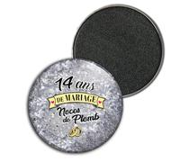 Badgmania Magnet Aimant 3.8cm | Anniversaire 14 Ans de Mariage Noces de Plomb | Diamètre 3.8cm | Anneaux Mariage (Multicolore)