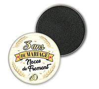 Badgmania Magnet Aimant 3.8cm | Anniversaire 3 Ans de Mariage Noces de Froment | Diamètre 3.8cm | Anneaux Mariage