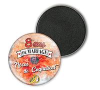 Badgmania Magnet Aimant 3.8cm | Anniversaire 8 Ans de Mariage Noces de Coquelicot | Diamètre 3.8cm | Anneaux Mariage