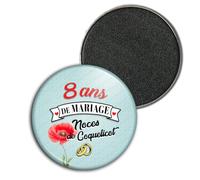 Badgmania Magnet Aimant 3.8cm | Anniversaire 8 Ans de Mariage Noces de Coquelicot V2 | Diamètre 3.8cm | Anneaux Mariage