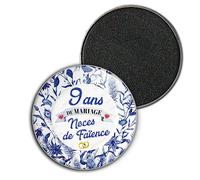 Badgmania Magnet Aimant 3.8cm | Anniversaire 9 Ans de Mariage Noces de Faïence | Diamètre 3.8cm | Anneaux Mariage