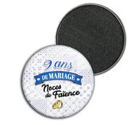 Badgmania Magnet Aimant 3.8cm | Anniversaire 9 Ans de Mariage Noces de Faïence V2 | Diamètre 3.8cm | Anneaux Mariage