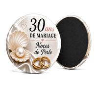 Badgmania Magnet Aimant 30 Ans de Mariage - Noces de Perle - Cadeau Romantique Couple Élégant - Souvenir Anniversaire Raffiné - Fabriqué en France - Ø 38 mm