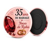 Badgmania Magnet Aimant 35 Ans de Mariage - Noces de Ru adeau Romantique Couple Élégant - Souvenir Anniversaire Raffiné - Fabriqué en France - Ø 59 mm