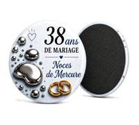Badgmania Magnet Aimant 38 Ans de Mariage - Noces de Mercure - Cadeau Romantique Couple Élégant - Souvenir Anniversaire Raffiné - Fabriqué en France - Ø 38 mm