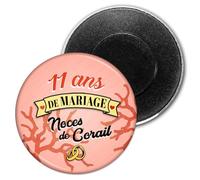 Badgmania Magnet Aimant 5.9cm | Anniversaire 11 Ans de Mariage Noces de Corail | Diamètre 5.9cm | Anneaux Mariage