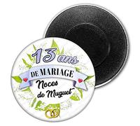 Badgmania Magnet Aimant 5.9cm | Anniversaire 13 Ans de Mariage Noces de Muguet | Diamètre 5.9cm | Anneaux Mariage