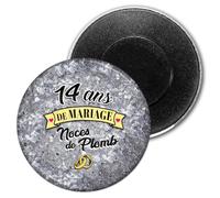 Badgmania Magnet Aimant 5.9cm | Anniversaire 14 Ans de Mariage Noces de Plomb | Diamètre 5.9cm | Anneaux Mariage