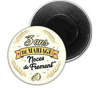Badgmania Magnet Aimant 5.9cm | Anniversaire 3 Ans de Mariage Noces Froment | Diamètre 5.9cm | Anneaux Mariage