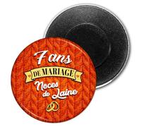 Badgmania Magnet Aimant 5.9cm | Anniversaire 7 Ans de Mariage Noces de Laine V2 | Diamètre 5.9cm | Anneaux Mariage