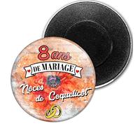 Badgmania Magnet Aimant 5.9cm | Anniversaire 8 Ans de Mariage Noces Coquelicot | Diamètre 5.9cm | Anneaux Mariage