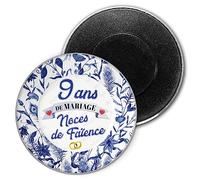 Badgmania Magnet Aimant 5.9cm | Anniversaire 9 Ans de Mariage Noces de Faïence | Diamètre 5.9cm | Anneaux Mariage