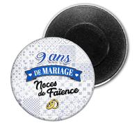 Badgmania Magnet Aimant 5.9cm | Anniversaire 9 Ans de Mariage Noces de Faïence V2 | Diamètre 5.9cm | Anneaux Mariage