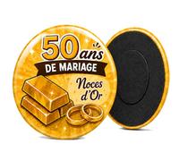 Badgmania Magnet Aimant 50 Ans de Mariage - Noces d'or - Idée Cadeau Couple Coloré - Déco Frigo Festive à Afficher - Fabriqué en France - Ø 59 mm
