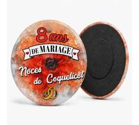 Badgmania Magnet Aimant 8 Ans de Mariage - Noces de Coquelicot - Idée Cadeau Original Couple - Aimant Réfrigérateur Souvenir - Fabriqué en France - Ø 59 mm