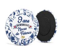 Badgmania Magnet Aimant 9 Ans de Mariage - Noces de Faïence - Idée Cadeau Original Couple - Aimant Réfrigérateur Souvenir - Fabriqué en France - Ø 59 mm