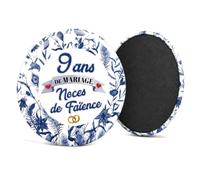 Badgmania Magnet Aimant 9 Ans de Mariage - Noces de Faïence - Idée Cadeau Original Couple - Aimant Réfrigérateur Souvenir - Fabriqué en France - Ø 38 mm