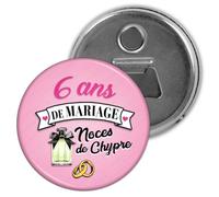 Badgmania Magnet Aimant Décapsuleur | Anniversaire 6 Ans de Mariage Noces de Chypre V2 | Diamètre 5.9cm | Anneaux Mariage