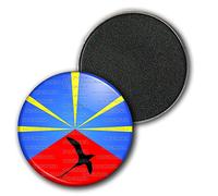 Badgmania Magnet Aimant Frigo 3.8cm Drapeau Réunion Paille en Queue Emblème Ile de la Réunion Flag France