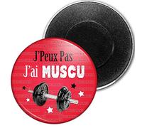 Badgmania Magnet Aimant Frigo 5.9 cm J'Peux Pas J'Ai MUSCU - Humour Sport Excuse Idée Cadeau