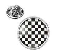 Badgmania Pin's Argenté 20mm Damier Pavé Mosaïque Maconnique Symbole Franc Maçons Noir et Blanc Logo 18mm Pins Bouton Epinglette