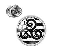 Badgmania Pin's Argenté 20mm Drapeau Breton Bretagne Triskell Hermine Brezhoneg Noir Blanc Logo 18mm Pins Bouton Epinglette