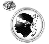 Badgmania Pin's Argenté 20mm Tête de Maure Corse Île de Beauté Noir Blanc Logo 18mm Pins Bouton Epinglette