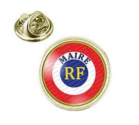 Badgmania Pin's Doré 20mm Cocarde Bleu Blanc Rouge RF Maire Ecriture position haute Logo 18mm Pins Bouton Epinglette