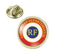 Badgmania Pin's Doré 20mm Cocarde Tricolore Conseiller Départemental RF Bleu Blanc Rouge Logo 18mm Pins Bouton Epinglette