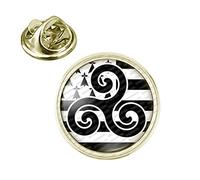 Badgmania Pin's Doré 20mm Drapeau Breton Bretagne Triskell Hermine Brezhoneg Noir Blanc Logo 18mm Pins Bouton Epinglette