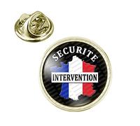 Badgmania Pin's Doré 20mm Ecusson Sécurité Intervention France Tricolore Agent de Sécurité Vigile Logo 18mm Pins Bouton Epinglette
