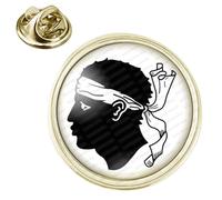 Badgmania Pin's Doré 20mm Tête de Maure Corse Île de Beauté Noir Blanc Logo 18mm Pins Bouton Epinglette